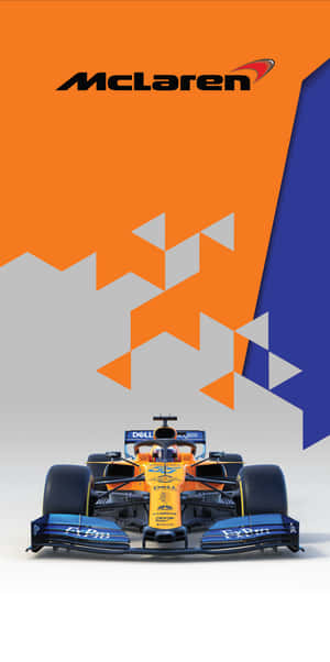 麥拉倫F1賽車，橙藍配色，幾何背景。 — 賽車 壁紙