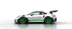 白色保時捷911 GT3 RS，工作室環境中帶有綠色細節 — 日產GTR 壁紙