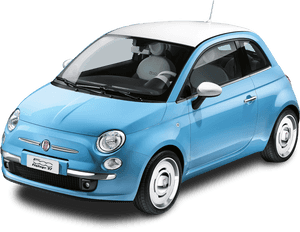 淺藍色Fiat 500 Vintage 54，白色車頂和經典車輪。
