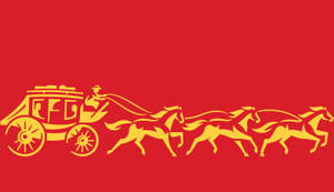 紅色背景上，由四匹馬拉動的金色驛馬車。 — 簡約 壁紙