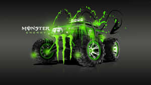 發光的綠色怪獸卡車，帶有滴落的油漆和Monster Energy品牌標誌。 — Monster Energy 壁紙