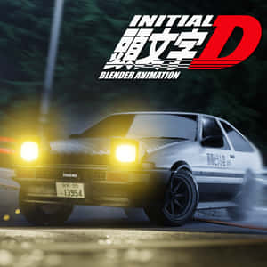 白色AE86在夜間於濕滑道路上甩尾，車頭燈閃爍。 — iPad 第10代 壁紙