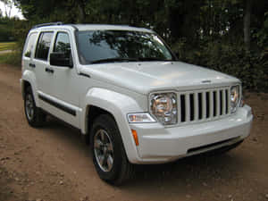白色Jeep Liberty停放在林區泥土路上 — 吉普 壁紙