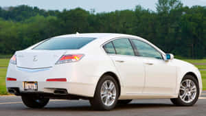 白色Acura TL轎車停在戶外，靠近綠樹。 — 好看汽車 壁紙