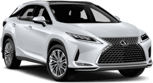 白色Lexus RX SUV，設計時尚，配備鍍鉻輪圈。
