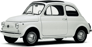經典白色飛雅特500汽車，黑色車頂和鍍鉻裝飾。