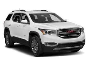 白色GMC Acadia SUV攝影棚拍攝，帶有鍍鉻細節和乾淨背景。 — 低飽和 壁紙
