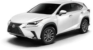白色Lexus NX SUV在攝影棚拍攝，線條簡潔，設計現代。