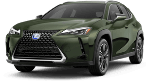 黑色背景上帶有鍍鉻細節的橄欖綠色Lexus SUV