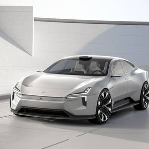 簡約混凝土環境中的銀色未來電動車 — 汽車 壁紙