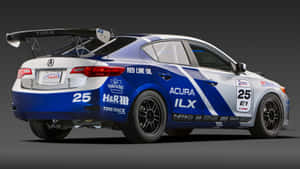 一輛藍白色Acura ILX賽車，帶有25號和贊助商貼紙。 — Acura 壁紙