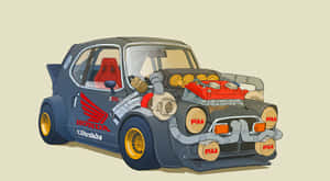 藍色本田拉力賽車，帶有裸露的引擎和金色輪圈。 — 動漫汽車 壁紙