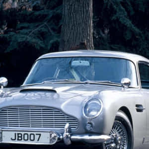 銀色經典Aston Martin DB5停放在森林中，背後有樹。 — 奧斯頓馬丁 壁紙