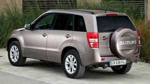 銀色鈴木 Grand Vitara SUV 停放在人行道旁，靠近高高的草叢。 — 鈴木 壁紙