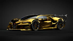 金色Bugatti跑車，帶有黑色飾邊和賽車號碼16，在攝影棚環境中。 — 土耳其藍 壁紙