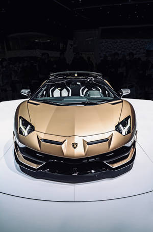 金色藍寶堅尼 Aventador Roadster 在車展上展出。 — 跑車 壁紙