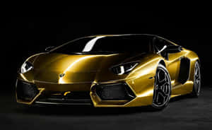 在黑暗攝影棚環境中，帶有黑色細節的金色藍寶堅尼Aventador。 — 蘭博基尼 壁紙