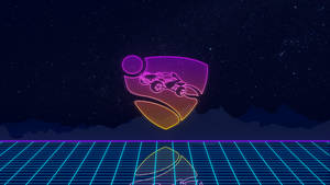 霓虹火箭車在星空背景下飛越發光網格。 — 火箭 壁紙