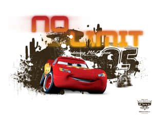 紅色動畫賽車，帶有笑臉和背後的「No Limit」塗鴉文字。 — 閃電麥坤 壁紙