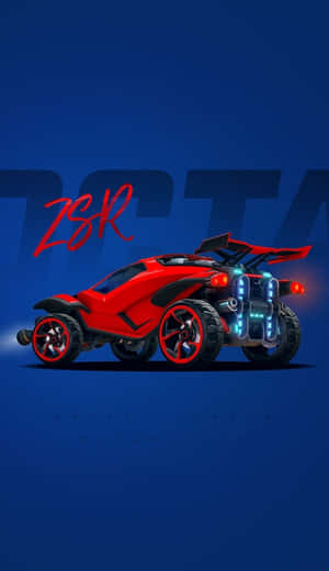藍色背景上帶有發光推進器的紅色Rocket League Octane ZSR賽車。 — 火箭聯盟 壁紙