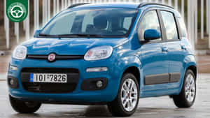 藍色Fiat Panda車停在潮濕的路面，背景有垂直白色板條。 — 熊貓 GIF 壁紙