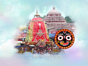 Jagannath Rath Yatra戰車，下方有寺廟和人群，天空多雲。 — 三島一八 壁紙