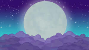 紫色雲層後的大月亮，在繁星點點的夜空中有流星。 — 高畫質月亮 壁紙
