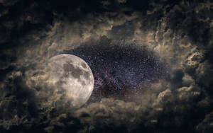滿月在暴風雲後發光，可見星星 — 月夜星空 壁紙