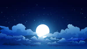 滿月在繁星點點的夜空雲層後發光。 — 月光 壁紙
