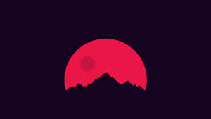 紅日落在山脈剪影後方，紫色背景 — 高畫質月亮 壁紙