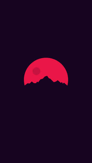 紅日落在山脈剪影後方，紫色背景。 — 簡約 iPhone 壁紙
