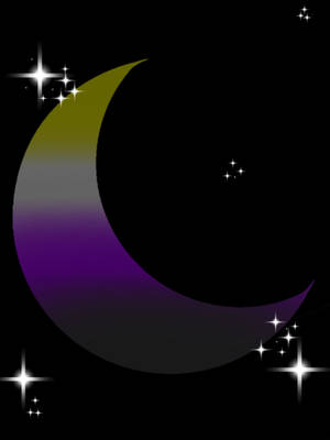 在黑暗夜空中，一輪色彩繽紛的彎月與星星。 — 月光 壁紙