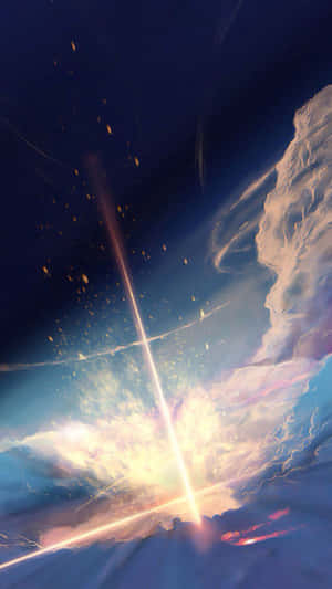 一道明亮的宇宙射線在戲劇性的暮色天空中劃過色彩繽紛的雲層。 — 美學雲朵 壁紙