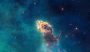 深空中被星星環繞的發光宇宙柱。 — 淺色 壁紙