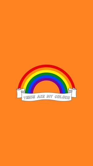 一道彩虹，帶有橫幅寫著「These are my colors」，背景為橙色。 — 女同志 GIF 壁紙