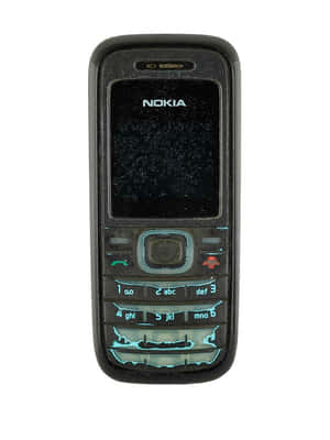 一部復古黑色 Nokia 手機，螢幕破裂，藍色鍵盤按鍵發光。 — 諾基亞 壁紙