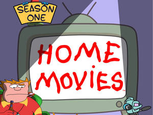 卡通電視顯示「Home Movies」，旁邊有一個脾氣暴躁的角色拿著啤酒瓶。 — 卡通 壁紙