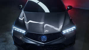 消光黑色Acura Integra跑車在工作室燈光下的正面視圖。 — Acura 壁紙