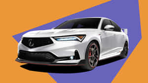 白色Acura NSX跑車，在橙色和紫色背景上帶有紅色飾邊。 — 超跑 壁紙