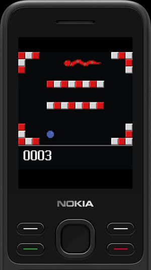 Nokia手機螢幕顯示一個復古像素遊戲，得分為0003。 — 蛇 GIF 壁紙