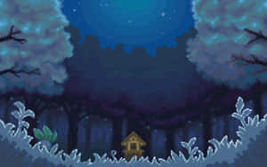 星空下雪地森林中的舒適小屋。 — 美麗的秋天 壁紙
