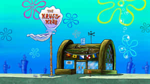 水下卡通餐廳Krusty Krab，配有色彩繽紛的海花和氣泡。 — 卡通 壁紙