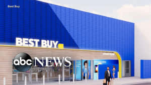 Best Buy商店外觀，有購物者和明亮的藍色牆壁。 — 最佳購買 壁紙