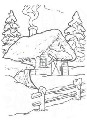 冬季小屋，煙囪冒煙，被雪和松樹環繞。 — 聖誕美學 壁紙