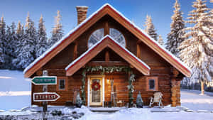 雪林中的舒適小屋，節日裝飾和晴朗藍天。 — 冬季風景 壁紙