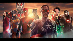 Marvel超級英雄在日落天空下擺出英勇姿勢。 — 漫威復仇者聯盟 壁紙