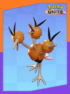 在 Pokémon Unite 遊戲藝術中，一隻三頭橙色鳥類寶可夢帶著憤怒的表情。 — 電玩遊戲 GIF 壁紙