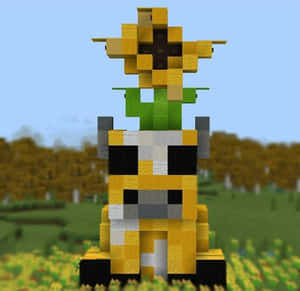 Minecraft牛頭頂向日葵在草地上 — 乳牛動圖 壁紙