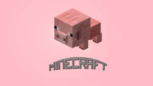 一個Minecraft豬角色，背景為粉紅色，帶有遊戲標誌。 — 豬 壁紙
