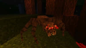 在Minecraft夜晚森林中雙眼發出紅色光芒的巨型蜘蛛。 — 蜘蛛 壁紙